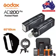 GODOX AD200Pro 2.4G TTL HSS Speedlite Flash + 60x60cm Softbox Bracket Kit
