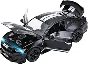 Scale Finished Model Car 1/18 for Ford Mustang GT500 Diecasts Metal Car Models Alloy Sound Light Car Sound and Light Miniature Replica Car(Black)