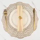 Placemats Set of 6, 15 Inch Vinyl Metallic Table Mats Gold Round Place Mats D...