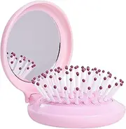 Trikeel Mini Folding Hair Brush with Mirror, Compact Pop up Pocket Brush, Small Travel Size Flip Hair Brush for PurseBackpack,Pink