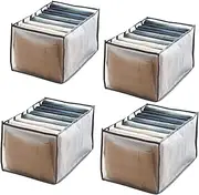 HKJHJK 4 Pcs Wardrobe Drawer Clothes Organiser Jeans Trousers Storage Organizers Boxes 7 Grids Washable Foldable Visible Drawer Dividers Storage Box with Compartments (4 Pcs 36x25x20cm Grey)