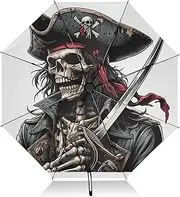 [PDZRMY] Pirate Skeleton Sword UV Protection Travel Umbrella Compact for Rain and Sun - Auto Open and Close UPF 50+ Windproof Portable 46” Sun Umbrella for Women and Men