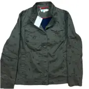 Boden Jacket Size 12 Army Green Utility Jacket Embroidered Cotton New Coat