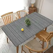 5 Foot Rectangle Elastic Fitted Tablecloth, Waterproof Edged Great for Picnic Party Outdoor Patio,Gray Plaid Lines
