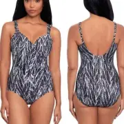 NWT Miraclesuit Metallic Silver Chevron Python Siren Swimsuit Size 8 retail $198