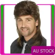 Mens Brown Mullet Wig 1980s 80s Costume Accessory 70s 80's 1980's Punk Wigs