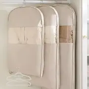 [Generic] Space Saving Hanging Garment Bag with Self Compression Zipper, Dust-Proof Clothes Storage Bags for Wardrobe Storage, Clear Breathable Dress Bags, Garment Protector Covers for Coats, Suits, Gowns(Beige
