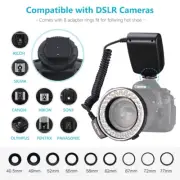 Macro LED Ring Flash With 9 Pcs Adapter Rings & Flash diffuser For Canon Nikon