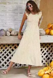 MISTER ZIMI Womens Size 14 Mustard Stripe Abbie Dress NEW + TAGS - RARE