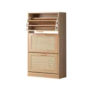 Oikiture 3 Doors Rattan Shoe Cabinet Storage Shoes Rack Organiser Shelf