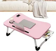 Folding Lap Desk - Foldable Lap Table with Cup Holder and Tablet Slot - Breakfast Serving Tray, Laptop Stand with Storage Drawer for Adults, Kids