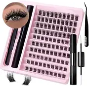 Lash Extension Kit, 100 Individual Lashes Clusters, D Curly DIY Extension with 3ml Glue & Tweezer, Lash Applicator Tool DIY Lash Extensions At Home