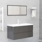 High Gloss Bathroom Vanity Unit Mirror Set Basin Sink Shelf Storage Cabinet Grey