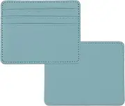 [uxcell] Minimalist Slim Wallet, 2 Pcs Leather Front Pocket Credit Card Holder with ID Window for Business Men & Women, Light Blue