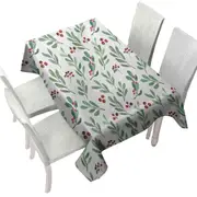 Modest Green Leaves and Berries Tablecloth