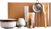 6pcs Matcha Tea Set Matcha Tools Includes Matcha Ceramic Bowl,Whisk Holder,Matcha Whisk,Tea Strainer,Scoop & Spoon Household Matcha Tea Making Tools