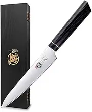 MITSUMOTO SAKARI 14.5 cm Japanese Paring Chef Knife, Professional VG-10 Steel Kitchen Knife, Hand Forged Japanese Knife Fruit Knife (G10 Handle & Wooden Box)