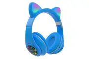 Cat Ear Wireless Over Ear Bluetooth Headphones LED Light Up Foldable Adjustable-Blue