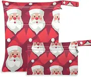 Amooorous Santa Clause Geometric Style zippered bags for diaper 2 Pack wet bag for swimsuit with handles for beach, pool