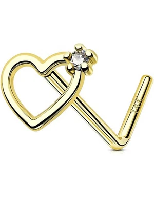 Gold Nose Rings, 14K Solid Gold Nose Studs, 20G Heart Nostril Nose Piercing J...