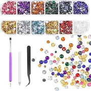 Tanstic 3606Pcs Flat Back Gems Rhinestones Kit, 2/3/4mm 12 Colors Crystal Rhinestones with B7000 Glue, Tweezer, Picker Pen Dotting Tool for Nail Clothes Shoes Bags DIY Art