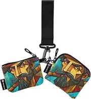 [XYMZR] Mini Zip Around Wristlet keychain Wallet Cool Man Portrait for Women Personalized Pattern Detachable Dual Pouch Wristlet Portable Wallet Phone Coin Purse, Multi-colored, One Size