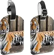 [CWAGFEQZ] 2-Pc Luggage Tags for Suitcases,Travel Tags for Luggage,Portrait Tiger in a Zoo