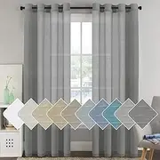 Smarcute Natural Linen Blended Curtains Semi Sheer Textured Linen Curtain Draperies Light Filtering Privacy Eyelet Winow Curtain Casual Draperies - Grey, Sold Pair, Each Piece 132 x 243 - cm