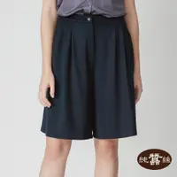 在飛比找ETMall東森購物網優惠-【岱妮蠶絲】蠶絲素色收腰打褶五分褲裙-藍黑(TWP2CF01