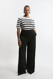 Plus Size Tailored Crepe Seam Detail Straight Leg Pants