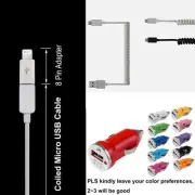 USB Car Charger+Coiled MicroUSB Cable for iPhone xs/x/8/8+/7/7+/6S Note 5/4