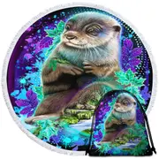 Animal Art Waterfall Otter Spirit Round Beach Towel