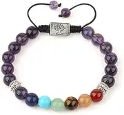 [IBOWZ] Crystal Bracelet Bead Bracelets Chakra Bracelets for Women, 7 Chakra Natural Stone Beads Adjustable Tree Oflife Amethyst Bangle Pray Energy Yoga Unlimited Charm Jewelry Semi-Precious Bracele