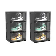 SOGA 2X 3 Tier Black Portable Shoe Organiser Sneaker Footwear Folding Plastic Bin Stackable Storage Box with Magnetic Door