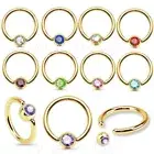 2pcs. 16G 14G Gold IP Gem Set Captive Bead Ring Earrings Cartilage Labret Septum