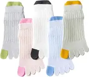 [Antcher] Kids Cotton Toe Socks, Five Finger Socks Cute Cartoon Smile Face Socks for Children Boys Girls 3-12 Years, 5 Pairs
