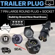 7 Pin LARGE Round Plug Socket SET Truck Trailer Connector Caravan 4x4 Adaptor AU