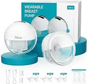 [Paruu] P10 Hands Free Breast Pump Wearable, 338mmHg Strong Suction, Low Noise, 4 Modes & 9 Levels, Electric Breast Pump Portable, Smart Display, 19/21/24/28mm Insert/Flange, 2 Pack (White)