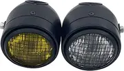 Motorcycle Twins Dual Headlight Double Headlamp With Mesh Grill Compatible With Harley Cafe Racer Bobber Compatible With Yamaha