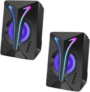 Happyyami RGB Light Speaker for Gaming Pc Stereo Sound Speakers -Powered Easy to Set up for Desktop