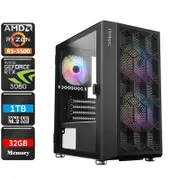 AMD Ryzen 5500 RGB Gaming PC System, 3060/32GB RAM/1TB NVMe SSD/WIFI6/W11P [5500-RTX3060-32G1S-NX200MR-W11P]