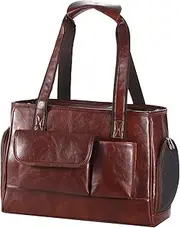 Johomviin Dog Carrier Purse, Fashion Leather Pet Carrier Bag, Airline Approved Soft Sided Cat Travel Tote Bag with Pockets Coffee