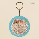 EMJOUR 雙面刺繡吊飾 - 河豚 | 海洋生物 動物 紀念品 禮物 鑰匙圈 包包配件 裝飾