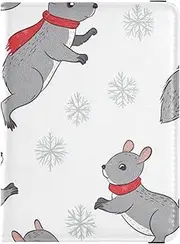 [Amooorous] Snowflake Patterns Cartoon Gray Squirrels Leather decorative Passport Holder Cover Vaccine Case Protector Cover Wallet Passport Holder Waterproof, snowflake patterns cartoon gray squirrels, 1 size