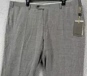 Canali Pants 42R Grey 100% Wool Knit Dress Straight Flat Front Made In Italy NEW