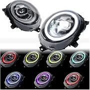 Compatible For BMW Mini F56 Cooper 2014-2019 Led Headlights Accessories With Halo Angel Eye DRL Front Light Bi-Led Lens Headlamp Assembly(2pc 7Color Halo)