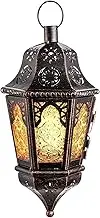 DECORKEY Ramadan Candle Lantern Decorative, Vintage Decorative Hanging Lantern for Home Outdoor Patio, Metal Christmas Candle Holders (Amber)
