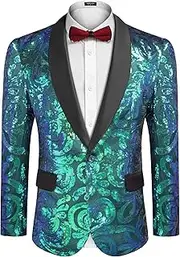 [COOFANDY] Men's Shiny Sequins Blazer Floral Suit Jacket Stylish Tuxedo for Party,Wedding,Banquet,Prom
