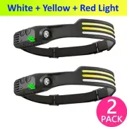2 X COB LED Headlamp USB Rechargeable Headlight Torch Light Bar Head Band Lamp