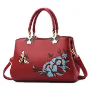 Nevenka Women Satchel Bags Crossbody Embroidery Handbags-Wine Red